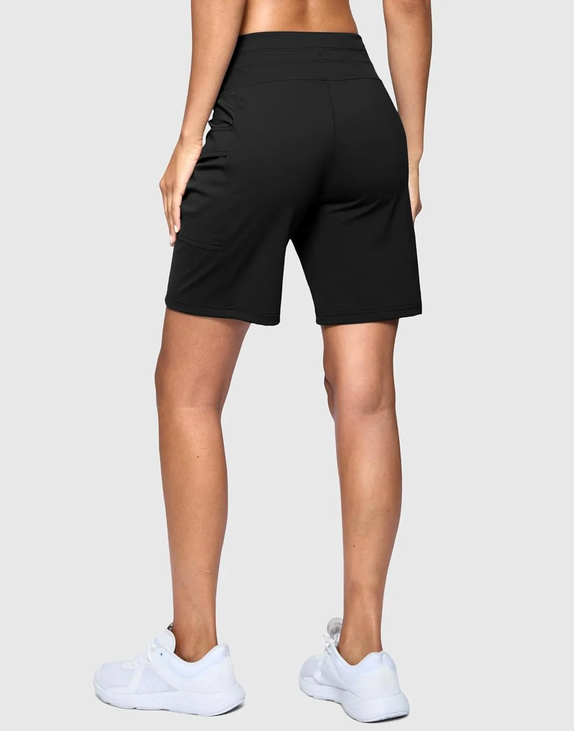 Women's 7" Athletic Bermuda Shorts with Side Pockets High Waisted Stretchy Long Shorts for Women Gym Running Casual