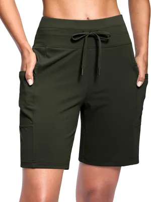 Women's 7" Athletic Bermuda Shorts with Side Pockets High Waisted Stretchy Long Shorts for Women Gym Running Casual