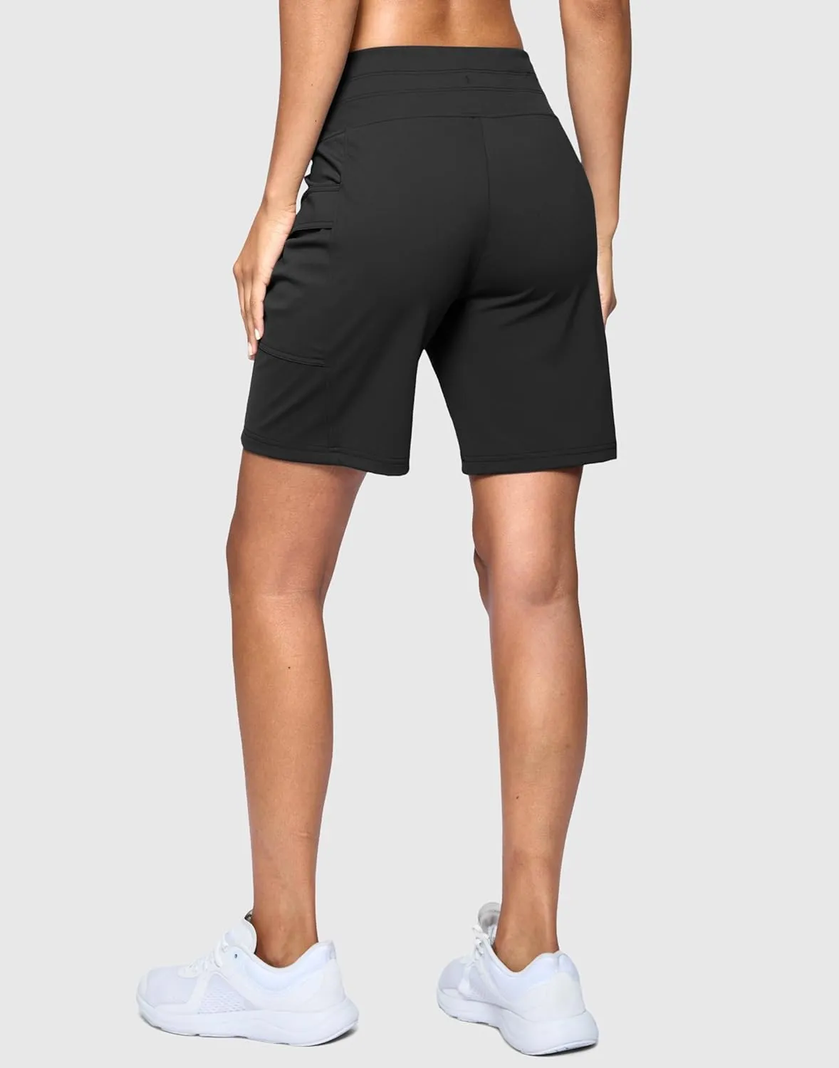 Women's 7" Athletic Bermuda Shorts with Side Pockets High Waisted Stretchy Long Shorts for Women Gym Running Casual