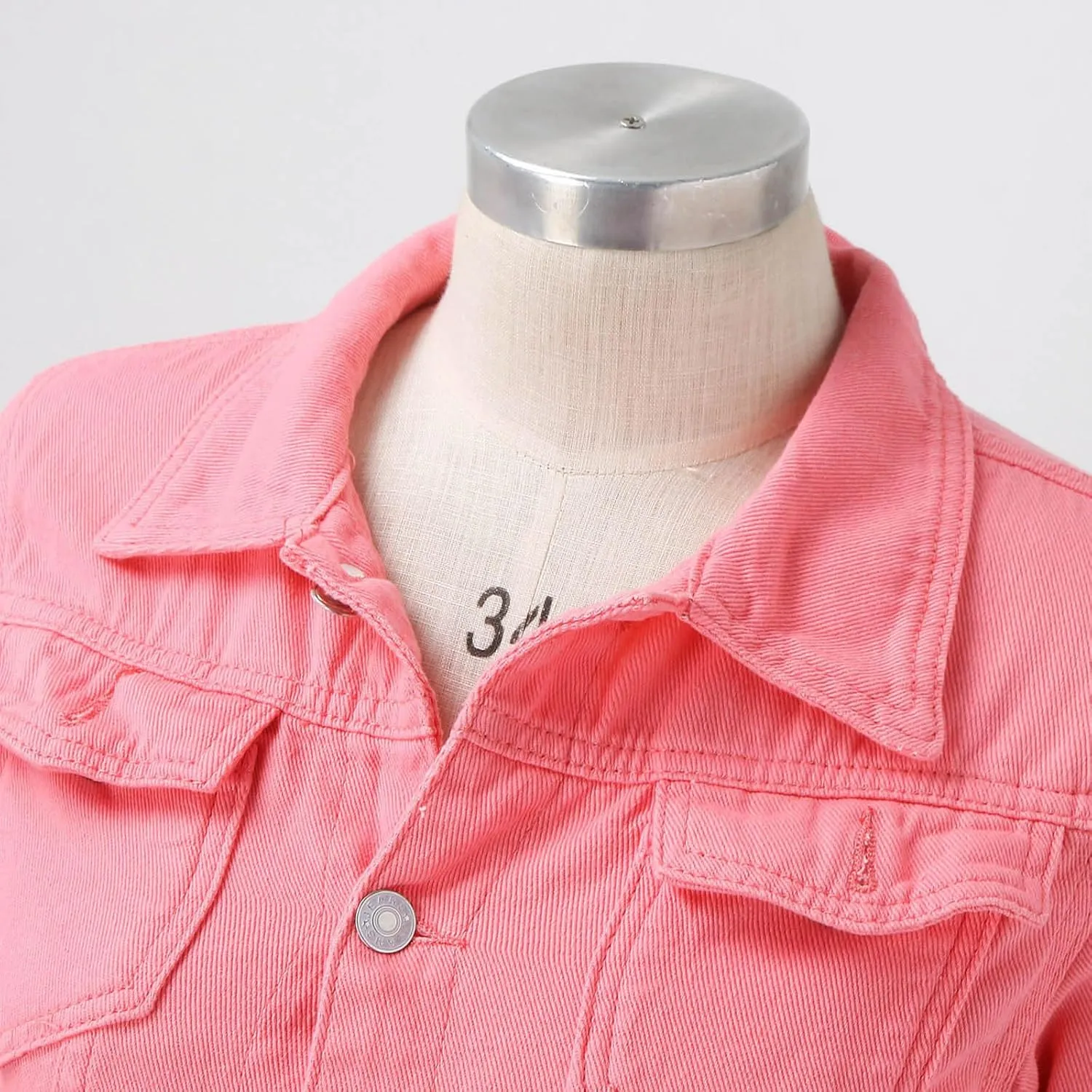 Women's Basic Solid Color Button Down Denim With Pockets Denim Coat Little Denim Jacket