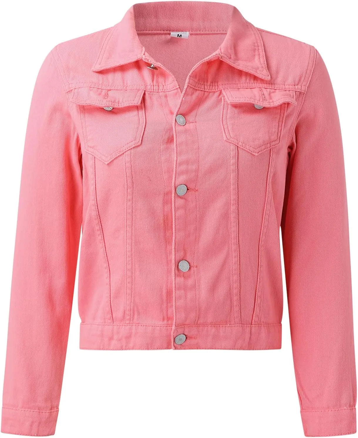 Women's Basic Solid Color Button Down Denim With Pockets Denim Coat Little Denim Jacket