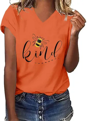 Womens Be Kind Graphic Tees V Neck Cute Printed Summer Casual T Shirts Tops