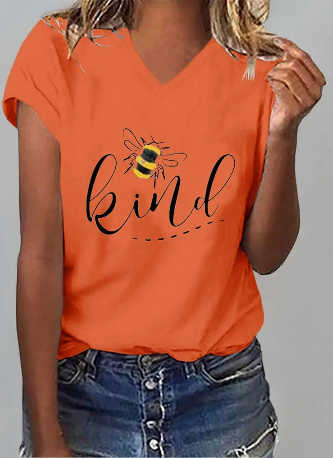 Womens Be Kind Graphic Tees V Neck Cute Printed Summer Casual T Shirts Tops