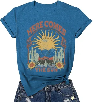 Women's Boho Floral T Shirt Summer Casual Art Nouveau Wildflowers Vintage Flowers Nature Graphic Tees Tops