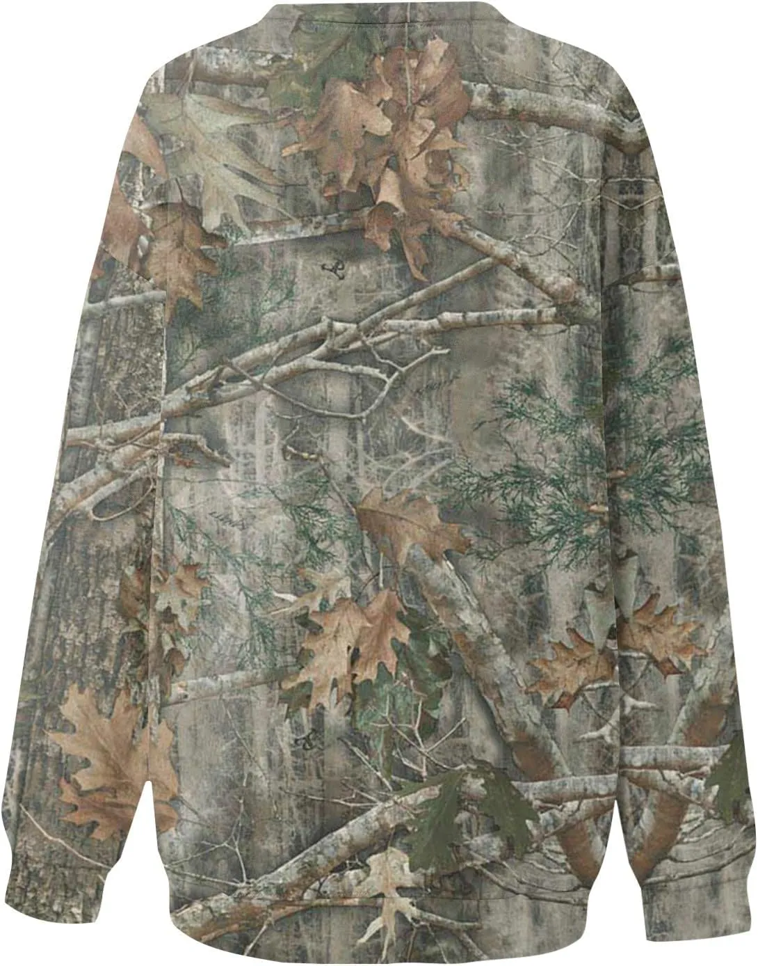 Women's Camo Sweatshirt Maple-Leaf Print Oversized Sweatshirt Fleece Crewneck Shirts Casual Fall Pullover Tops