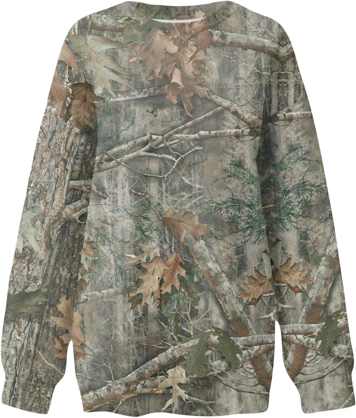 Women's Camo Sweatshirt Maple-Leaf Print Oversized Sweatshirt Fleece Crewneck Shirts Casual Fall Pullover Tops