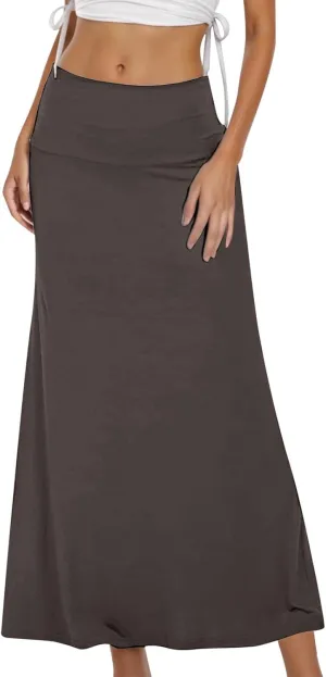 Women's Casual Ruched Stretchy High Waist A Line Skirt Flared Midi Skirt Leather Skirt for Women with Zipper