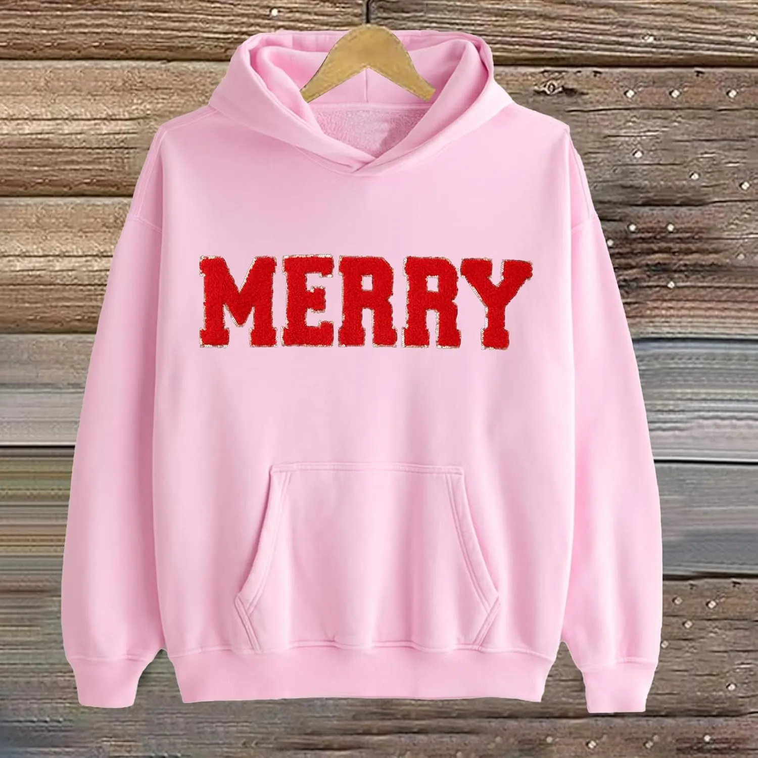 Womens Christmas Hoodie Merry Letter Printed Pullover Tops Oversized Long Sleeve Sweatshirts Xmas Holiday Tops