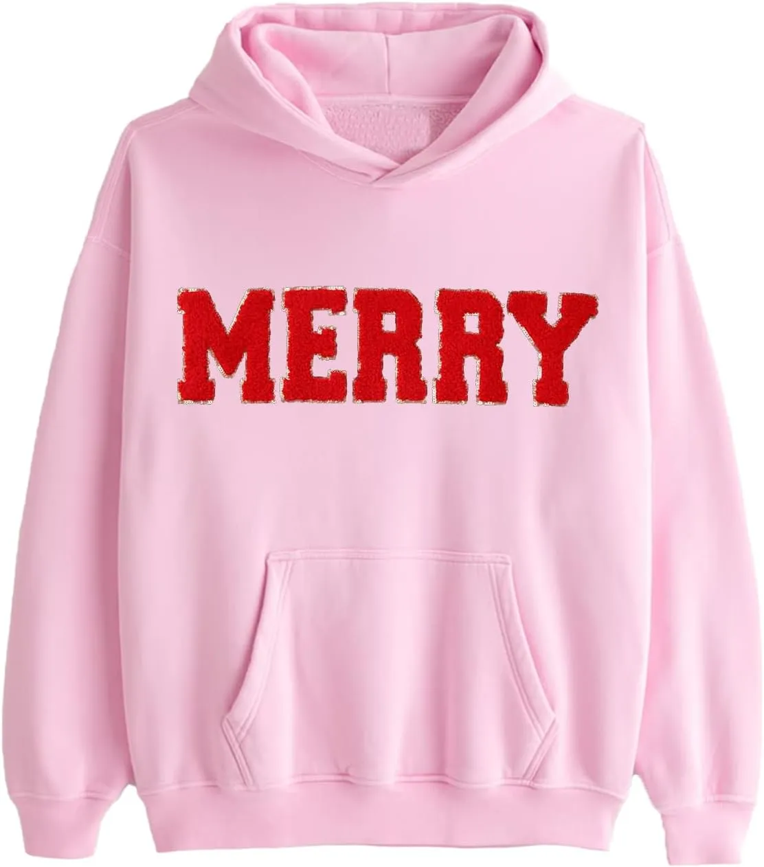 Womens Christmas Hoodie Merry Letter Printed Pullover Tops Oversized Long Sleeve Sweatshirts Xmas Holiday Tops