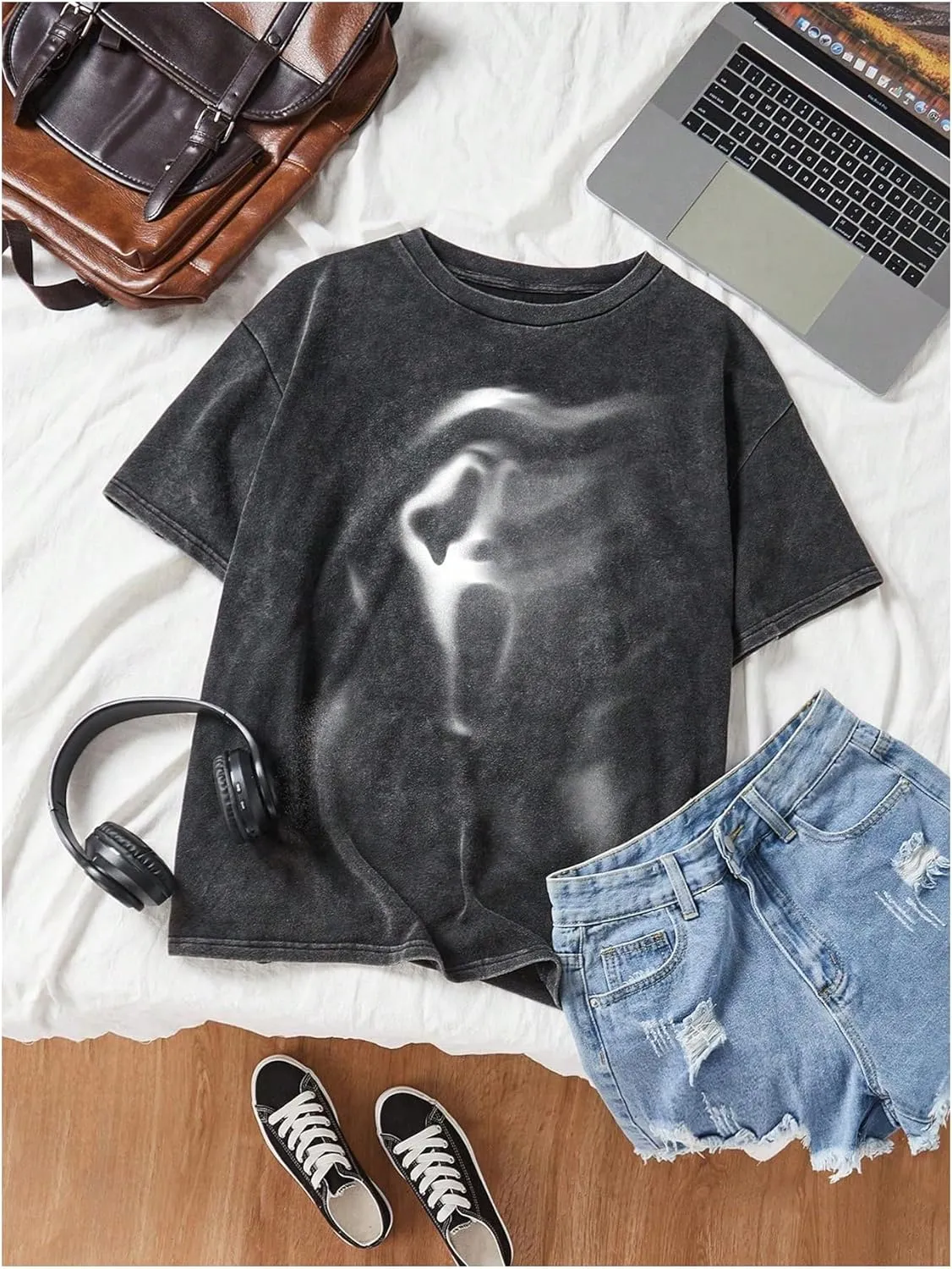 Women's Crew Neck Short Sleeve T Shirt Loose Vintage Graphic Tees Summer Top