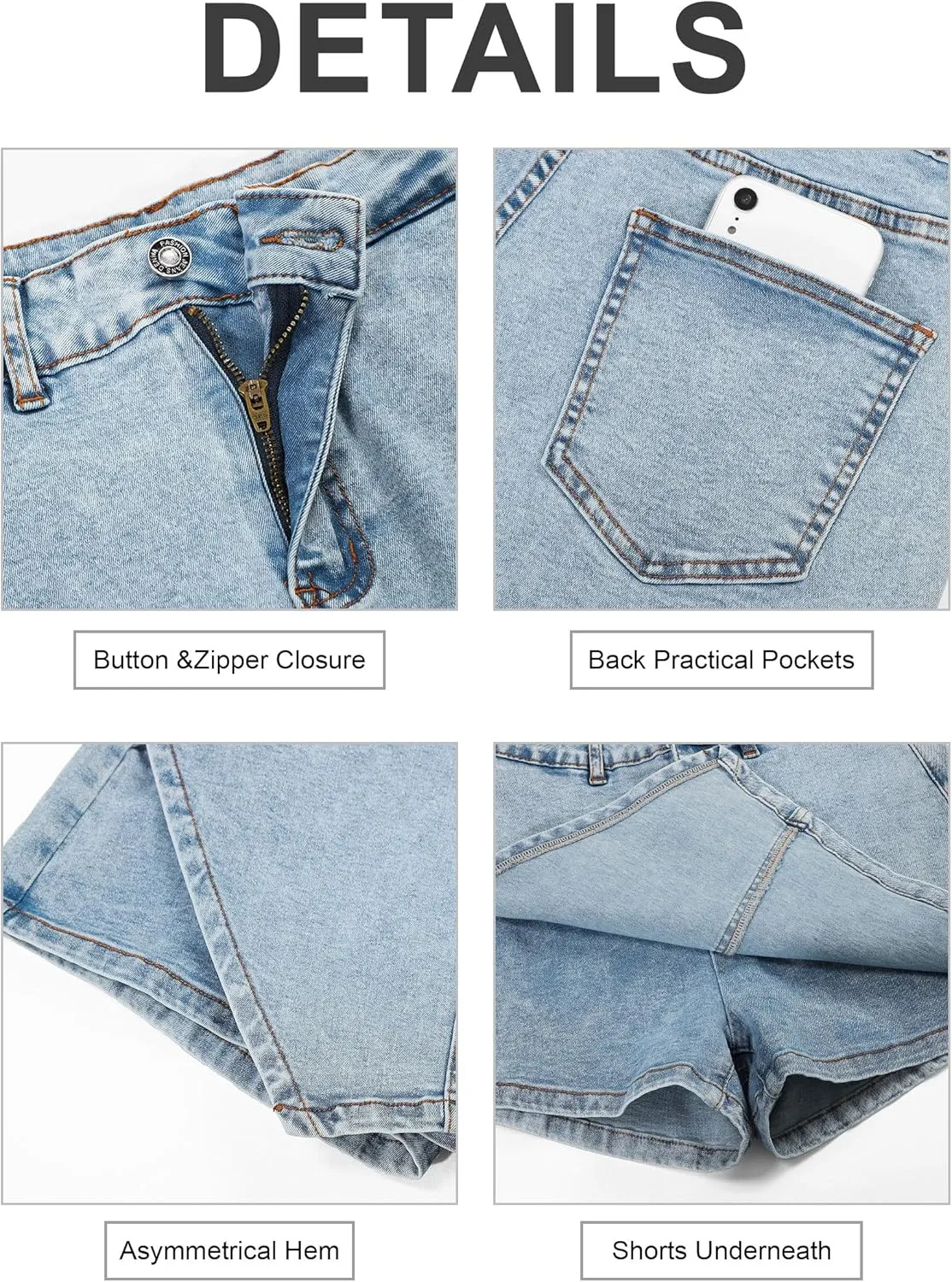 Womens Denim Skorts Stretchy High Waisted Jean Skort for Women Trendy Asymmetrical Mini Skirt with Shorts and Pockets