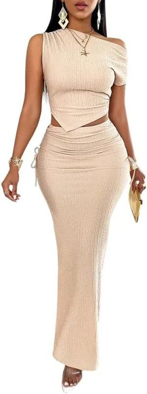 Womens Dress Suit Solid Color Pleated Fish Tail Skirt Suit Sexy Sleeveless Long Skirt (S)