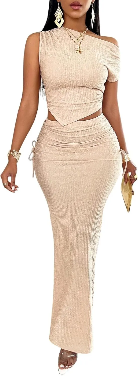 Womens Dress Suit Solid Color Pleated Fish Tail Skirt Suit Sexy Sleeveless Long Skirt (S)