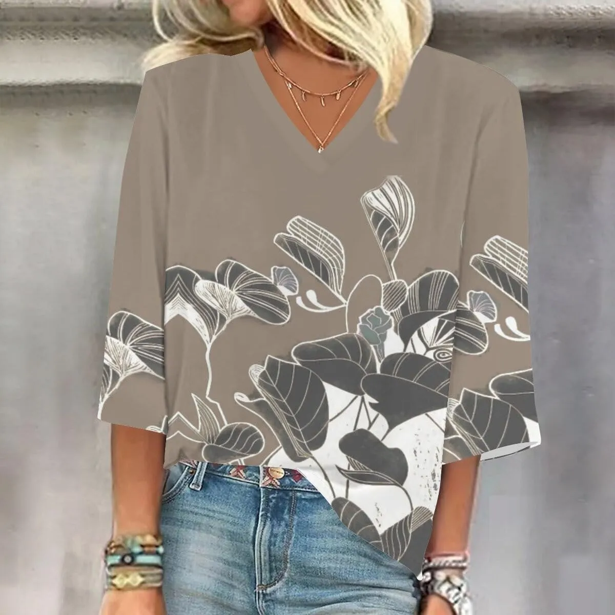 Women's Fashionable Loose Fitting Square Neck Short Sleeved Boho with Floral Print Going Out Tops for Women