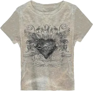 Women's Gothic Heart Graphic Tees Short Sleeve Crew Neck Slim Fit T Shirt Vintage Y2K Tops