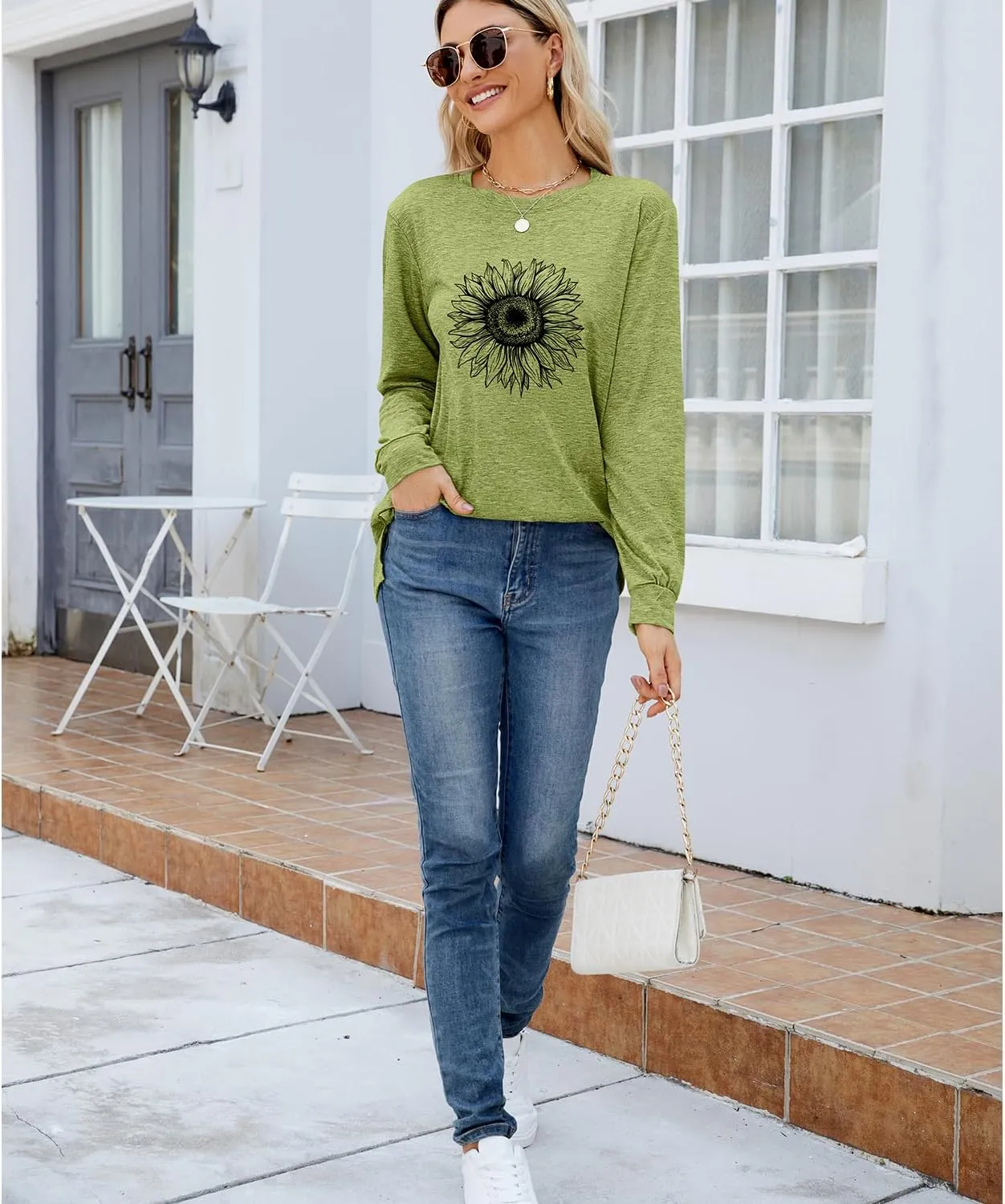 Women's Graphic T Shirts Long Sleeve Tees Sunflower Crewneck Casual Loose Fall Tunic Tops