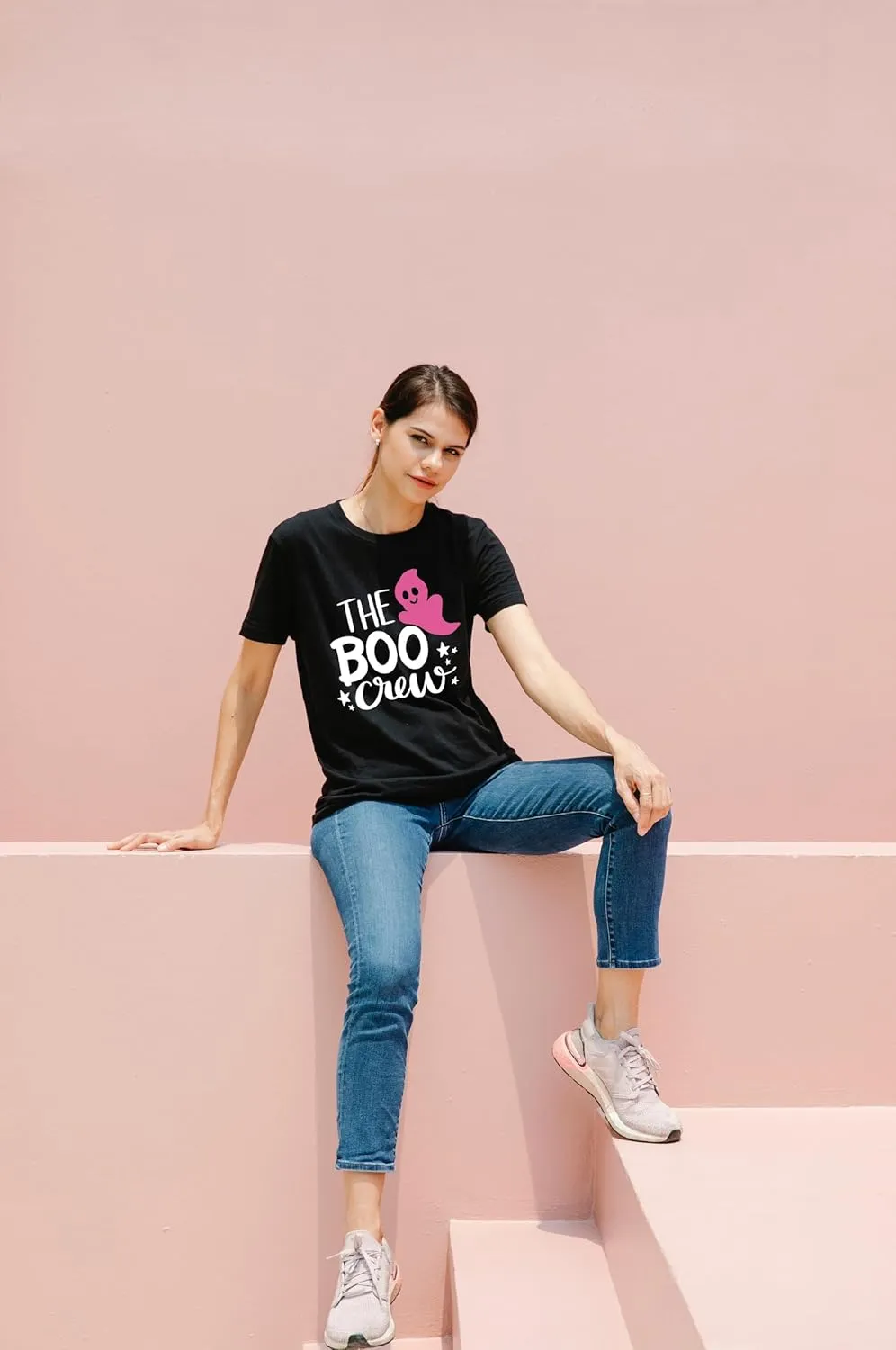 Womens Halloween Shirts Vintage Graphic Tees Funny Ghost Printed Cute Tops Casual Loose Fit Shirts Skull Teen Girl Clothes
