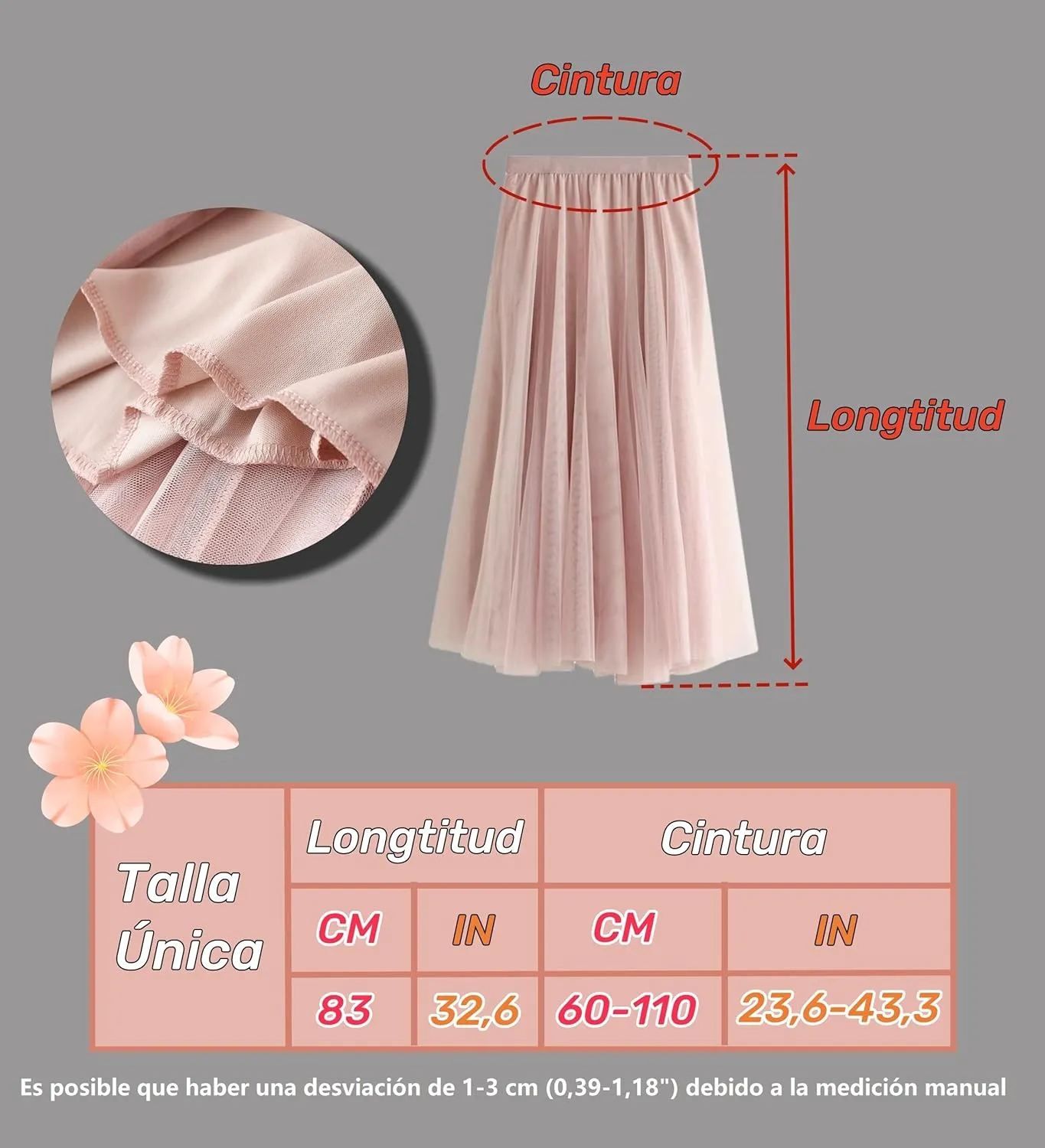 Women's High-Waisted Pleated Skirt with Elastic Waist Slim Midi Skirt Long Skirt with Two Layers of Mesh