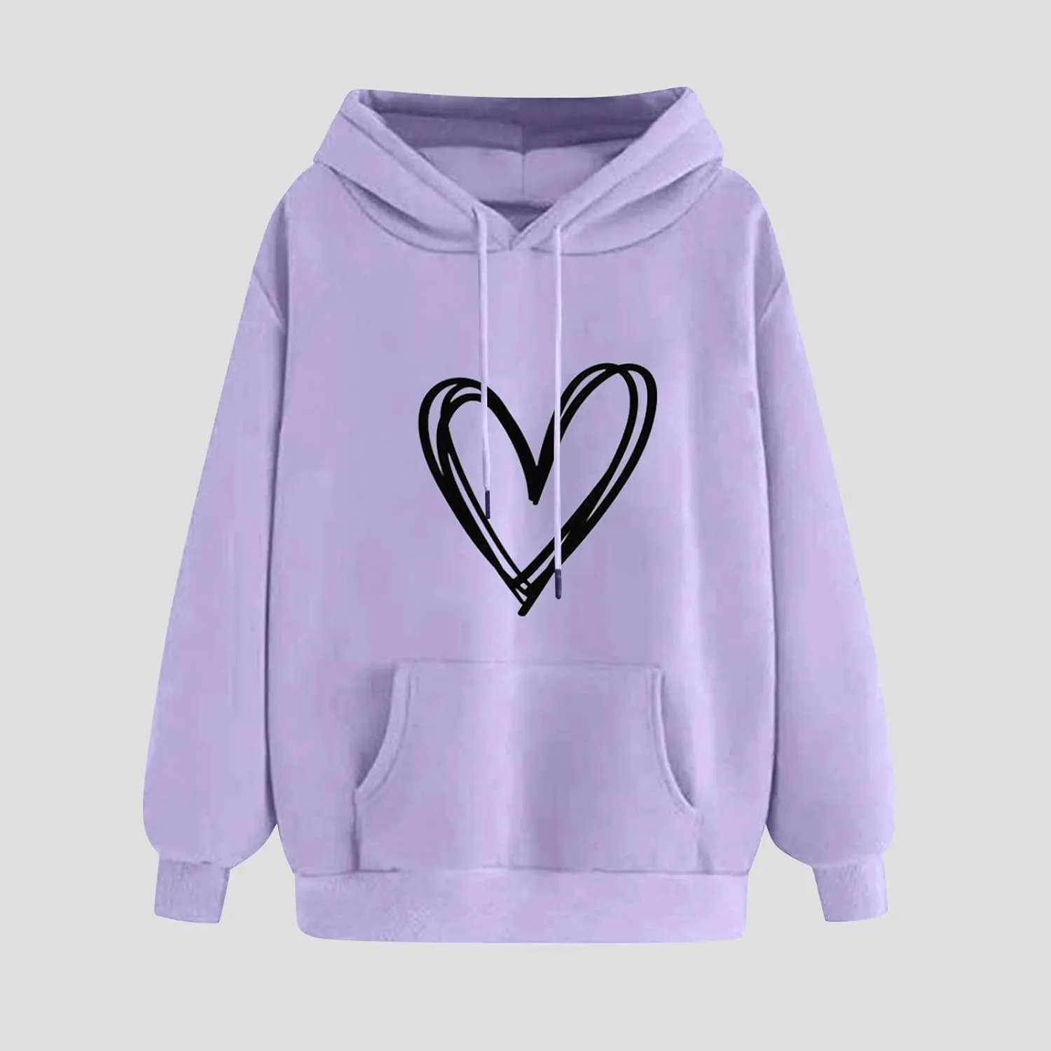 Women's Hooded Sweatshirts Long Sleeve Love Heart Graphic Print Pullover Cute Fleece Hoodies with Pocket