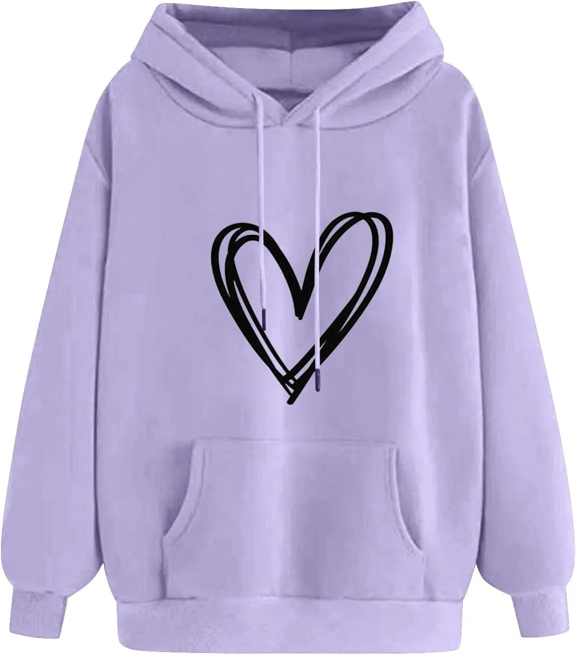 Women's Hooded Sweatshirts Long Sleeve Love Heart Graphic Print Pullover Cute Fleece Hoodies with Pocket
