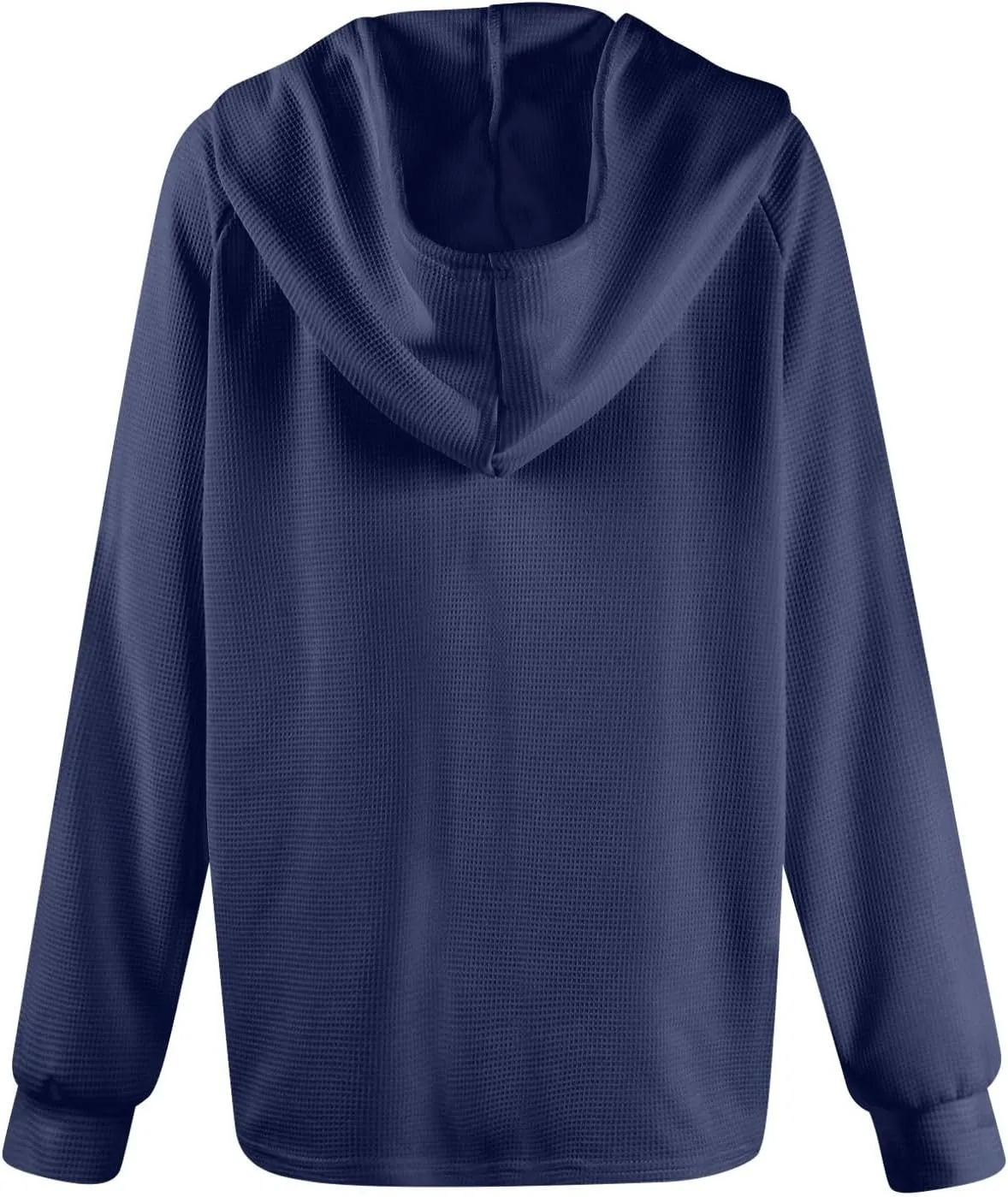 Womens Hoodies Waffle Knit Drawstring Long Sleeve Pullover Casual V Neck Oversized Button Up Sweatshirt Tops