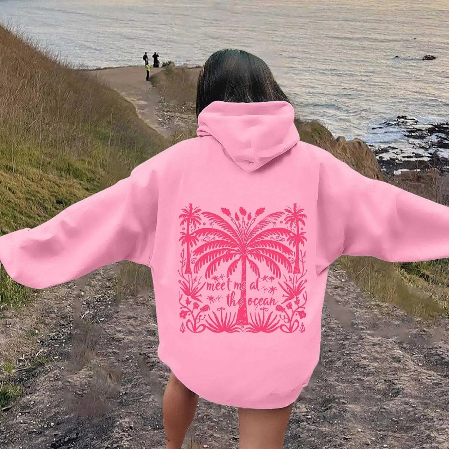 Womens Letter Print Oversized Hoodies Sweatshirts Casual Long Sleeve Pullover Tops with Pocket Fashion Outfits Clothes