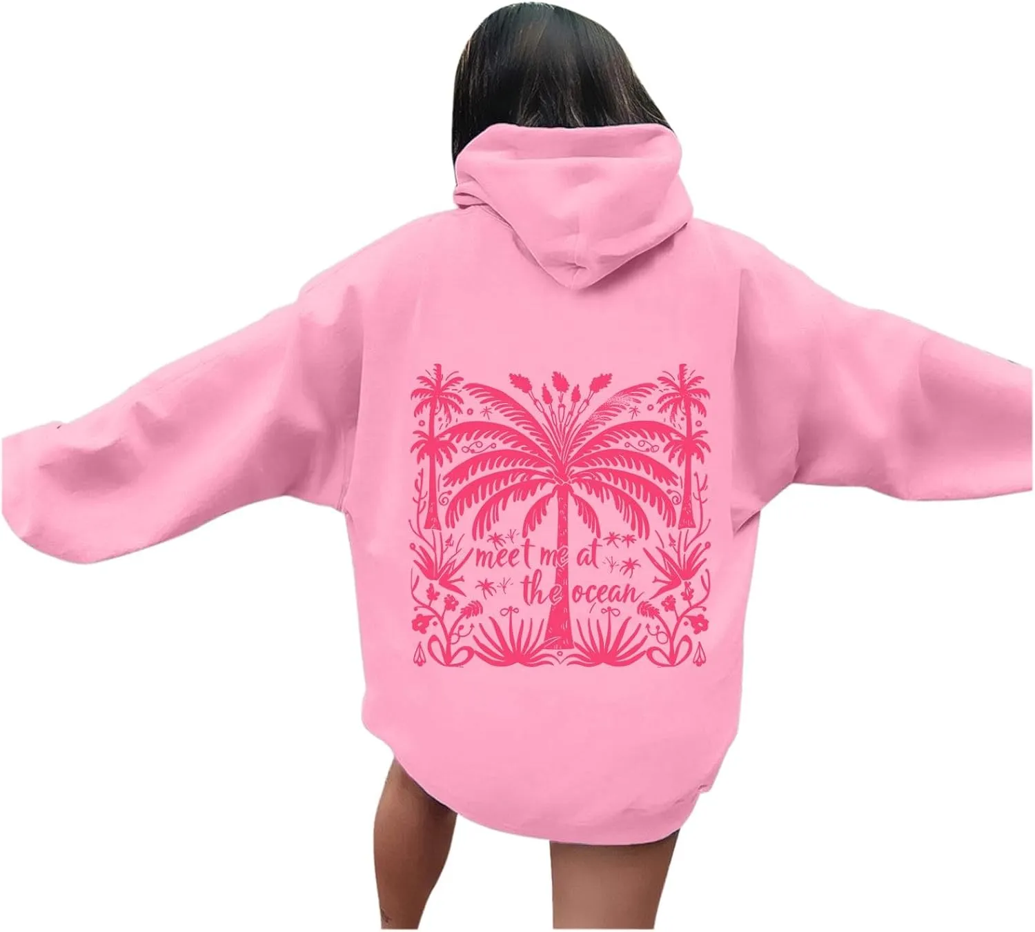 Womens Letter Print Oversized Hoodies Sweatshirts Casual Long Sleeve Pullover Tops with Pocket Fashion Outfits Clothes
