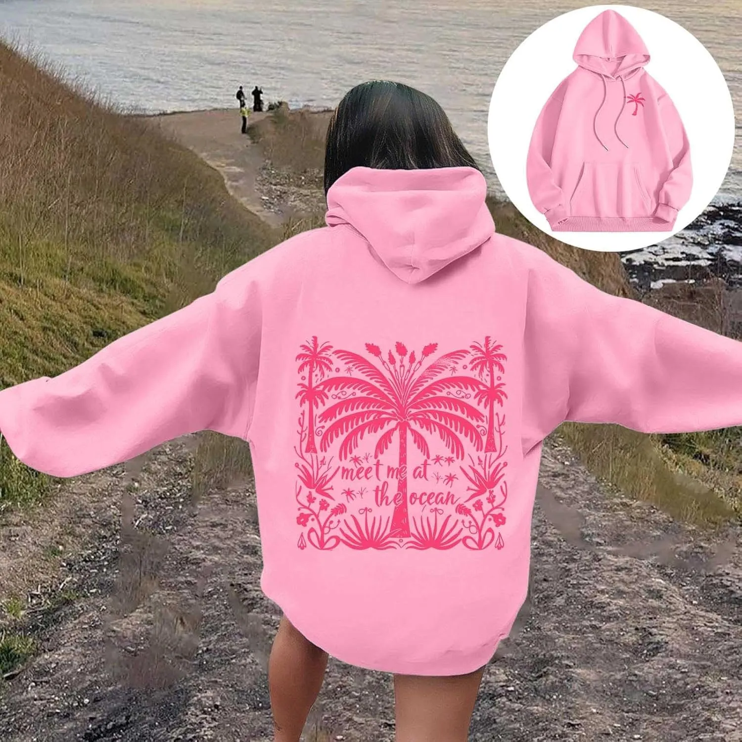 Womens Letter Print Oversized Hoodies Sweatshirts Casual Long Sleeve Pullover Tops with Pocket Fashion Outfits Clothes