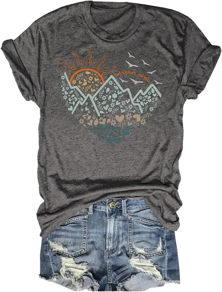 Women's Nature Camping Mountain Hiking Lovers Shirt Adventure Wild Outdoor Graphic Tees Tops