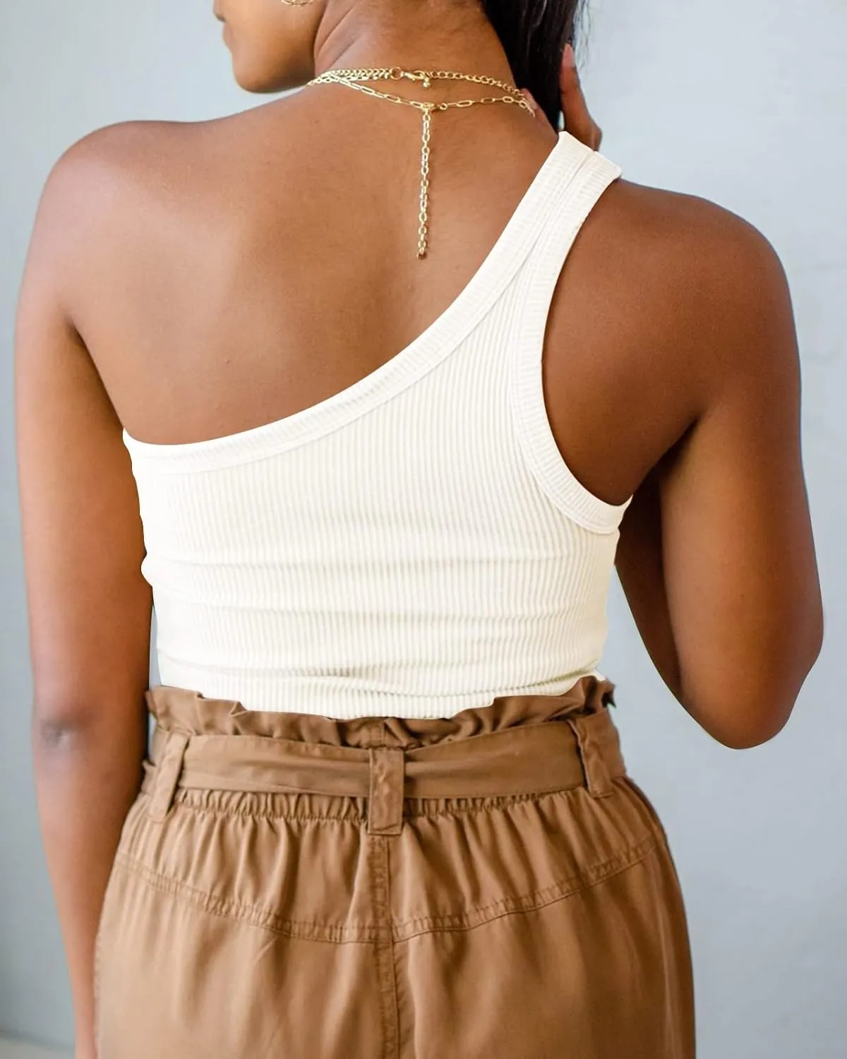 Womens One Shoulder Tops Summer Sleeveless Ribbed Tank Top Casual Slim Basic Tees