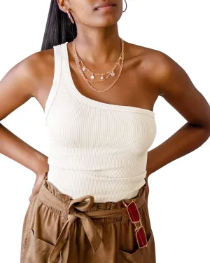 Womens One Shoulder Tops Summer Sleeveless Ribbed Tank Top Casual Slim Basic Tees