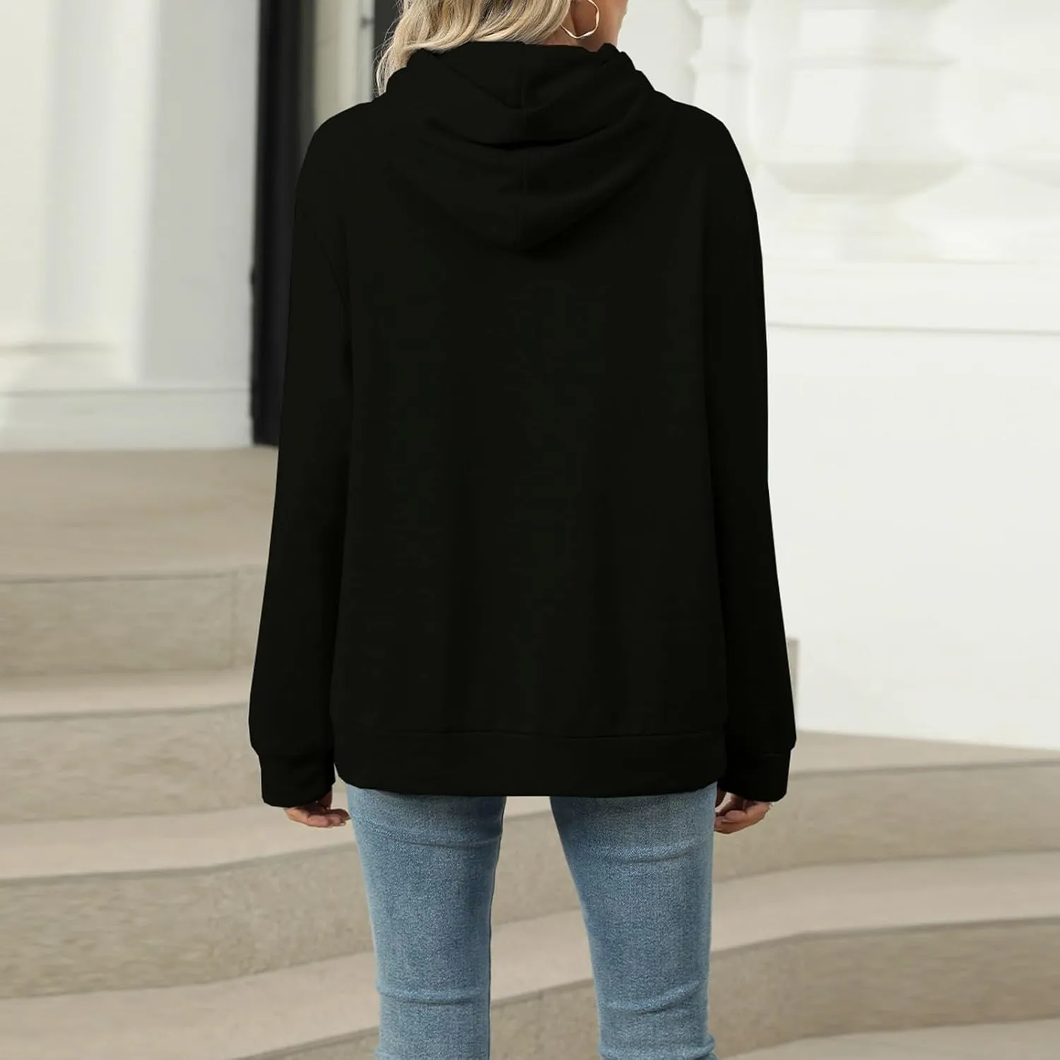 Womens Oversized Hoodies 2024 Fashion Basic Sweatshirts Drawstring Tops Hooded Pullover Tops Outfits with Pocket