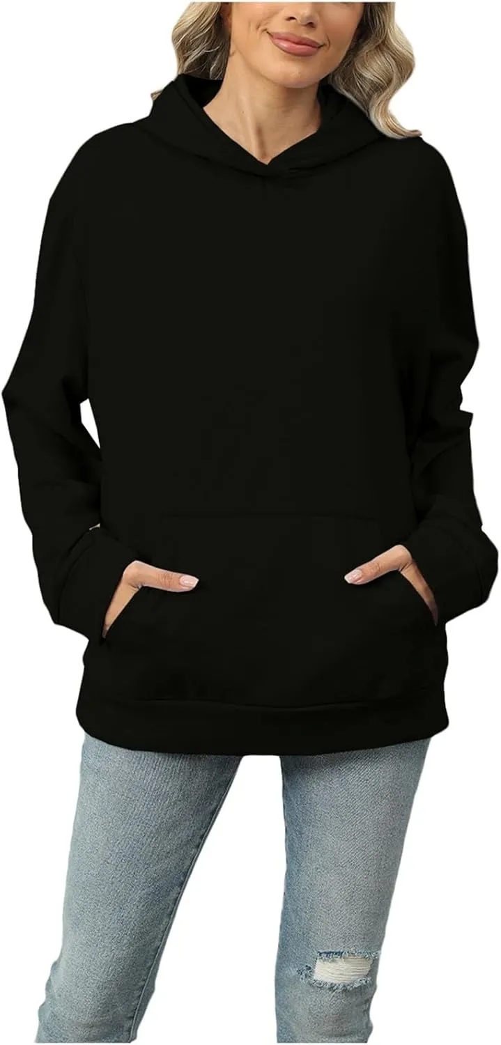 Womens Oversized Hoodies 2024 Fashion Basic Sweatshirts Drawstring Tops Hooded Pullover Tops Outfits with Pocket