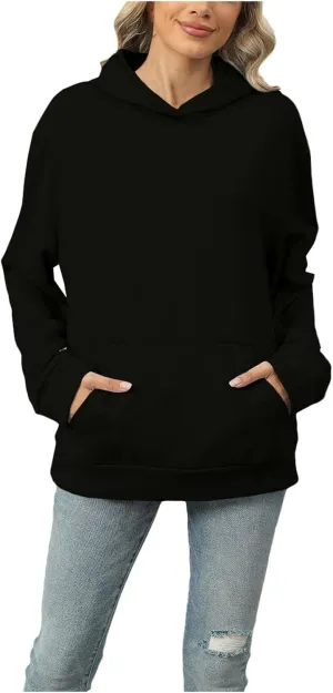 Womens Oversized Hoodies 2024 Fashion Basic Sweatshirts Drawstring Tops Hooded Pullover Tops Outfits with Pocket