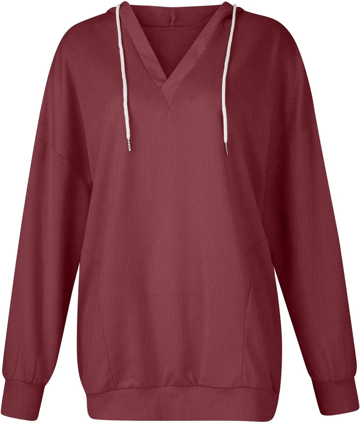Womens Oversized Sweatshirt V Neck Hoodies Casual Drawstring Hooded Pullover Top Waffle Long Sleeve Workout Tops