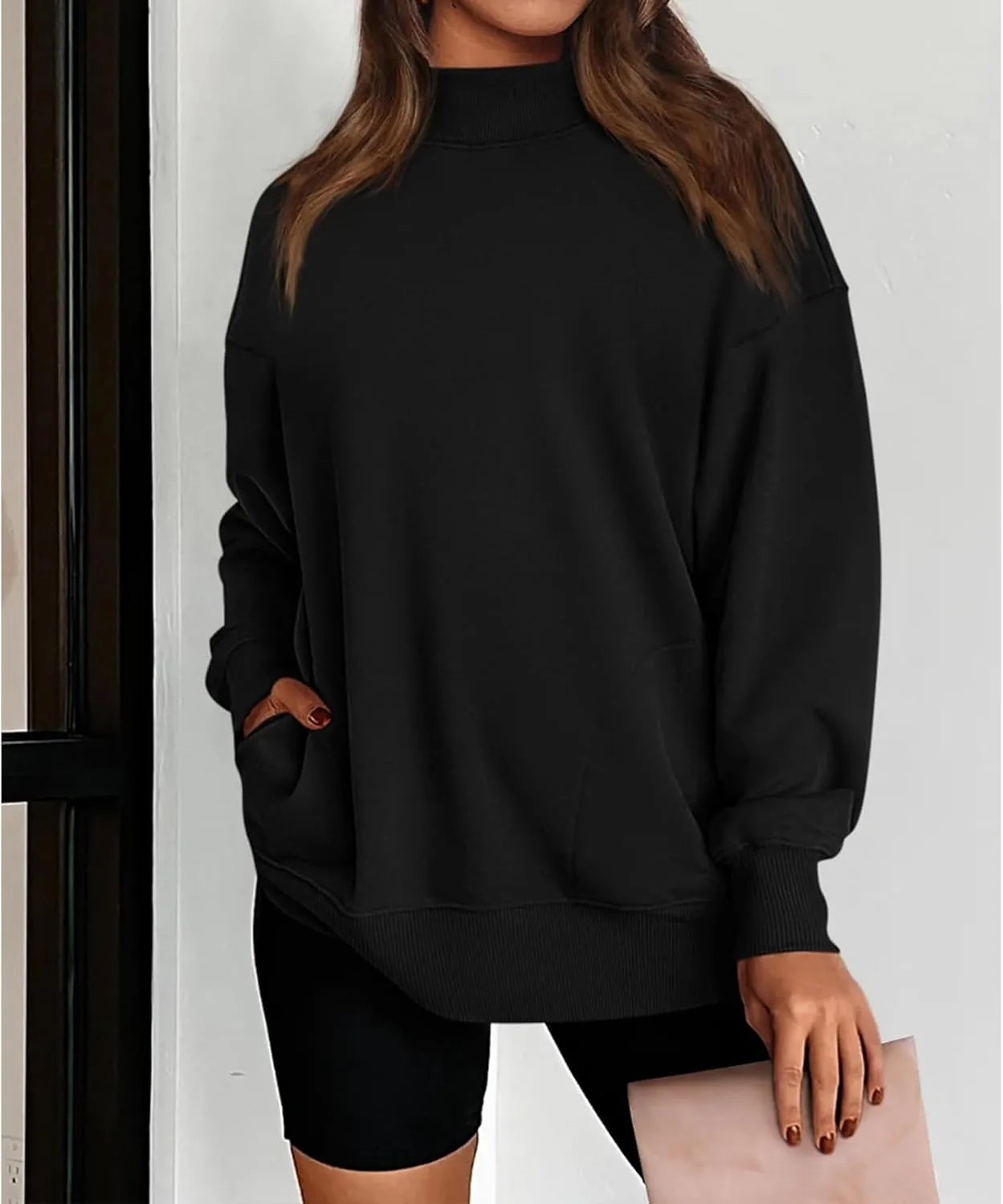 Womens Oversized Sweatshirts Turtleneck Pullover Long Sleeve Sweatshirt Casual Loose Tops Fall Fashion Outfits