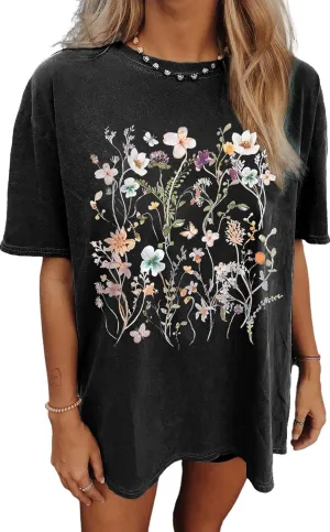 Womens Oversized Tshirt Graphic Tees Summer Casual Short Sleeves Tops Beach Vacation Clothes