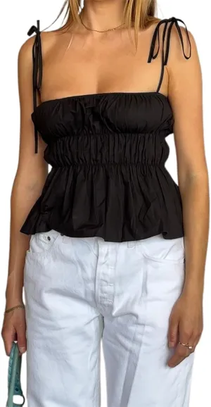 Womens Peplum Tank Tops Y2k Spaghetti Strap Ruffle Hem Smocked Cami Vest Tops Babydoll Summer Camisole