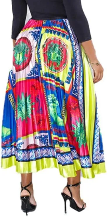 Womens Plaid Long Maxi Skirt - Bohemian Chiffon 360 Sunray Pleated Full Skirts