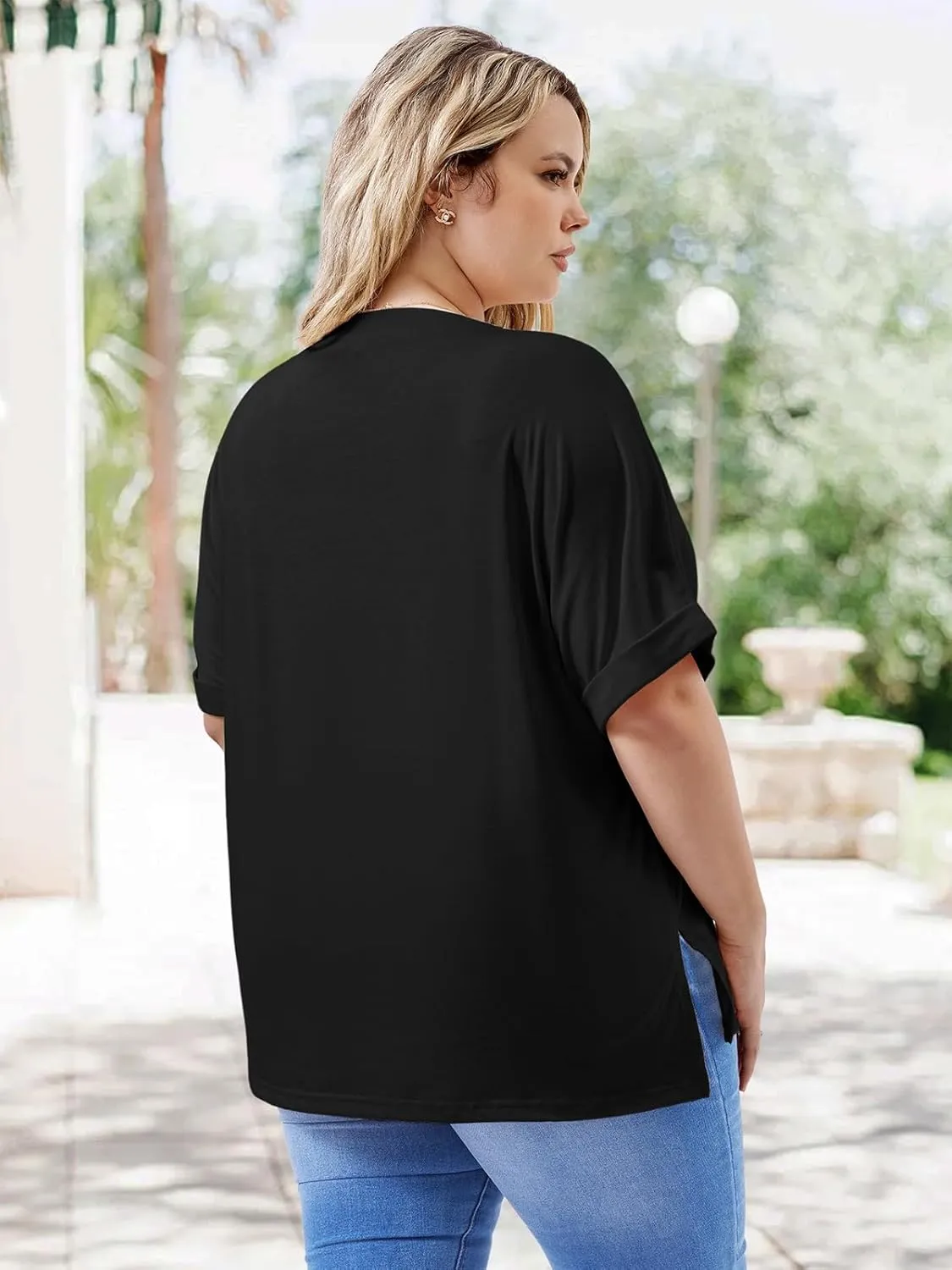 Womens Plus Size Summer Tops Oversized Half Sleeve Crew Neck T Shirts Loose Fit Tee Top Flowy Casual Blouses XL-5XL