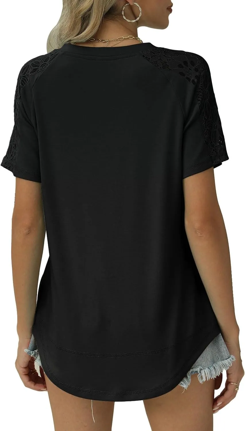 Womens Shirts Spring Summer Plus Size Blouses for Women Tops V Neck Lace Short Sleeve Tees