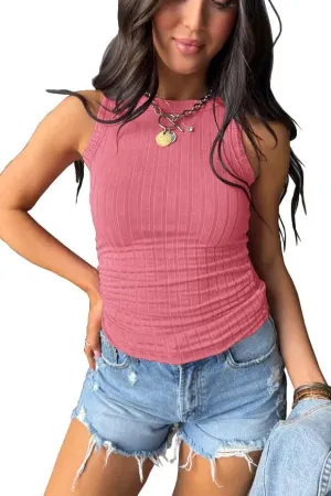 Women's Sleeveless Crewneck Tank Tops Summer Basic Ribbed Knit Slim Fit Cami Tops