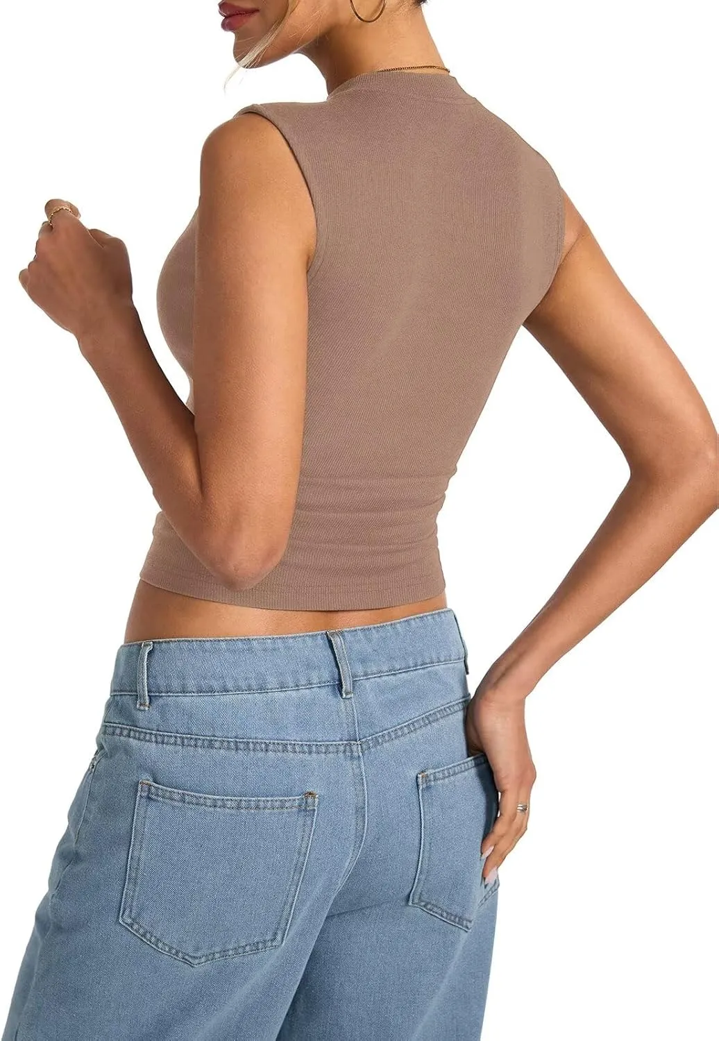 Women's Sleeveless Mock Turtle Neck Tops Fitted Ribbed Tank Top Basic Summer Shirts Spring Outfits 2025