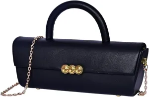 Womens Slim Barrel Clutch Bag  Black Faux Leather Top Handle Purse with Gold Chain Strap & Decorative Button Detail  Elegant Evening or Cocktail Shoulder Handbag