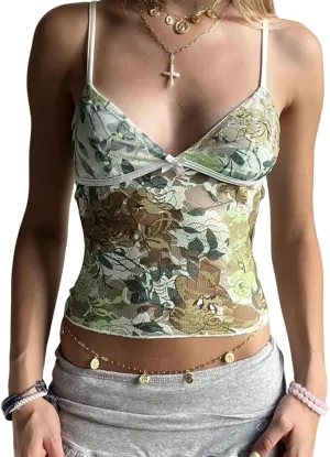 Women's Summer Camisoles Tank Tops V Neck Spaghetti Straps Floral Pattern Ruffled Going Out Tops