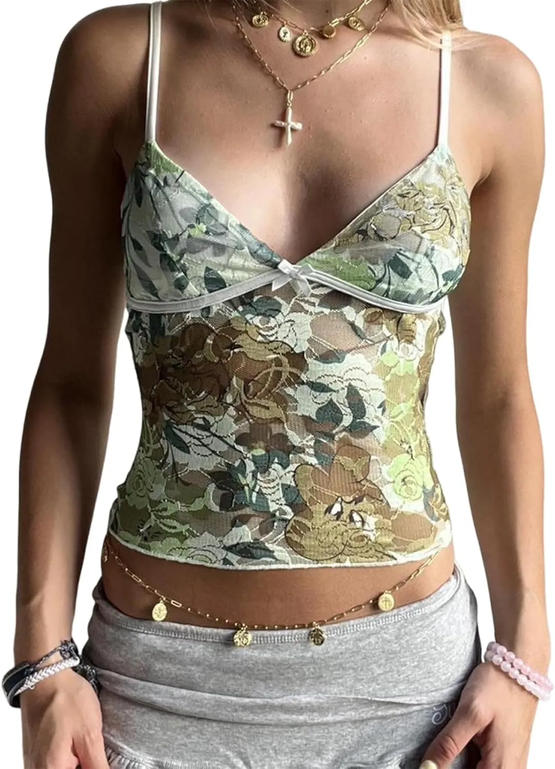 Women's Summer Camisoles Tank Tops V Neck Spaghetti Straps Floral Pattern Ruffled Going Out Tops