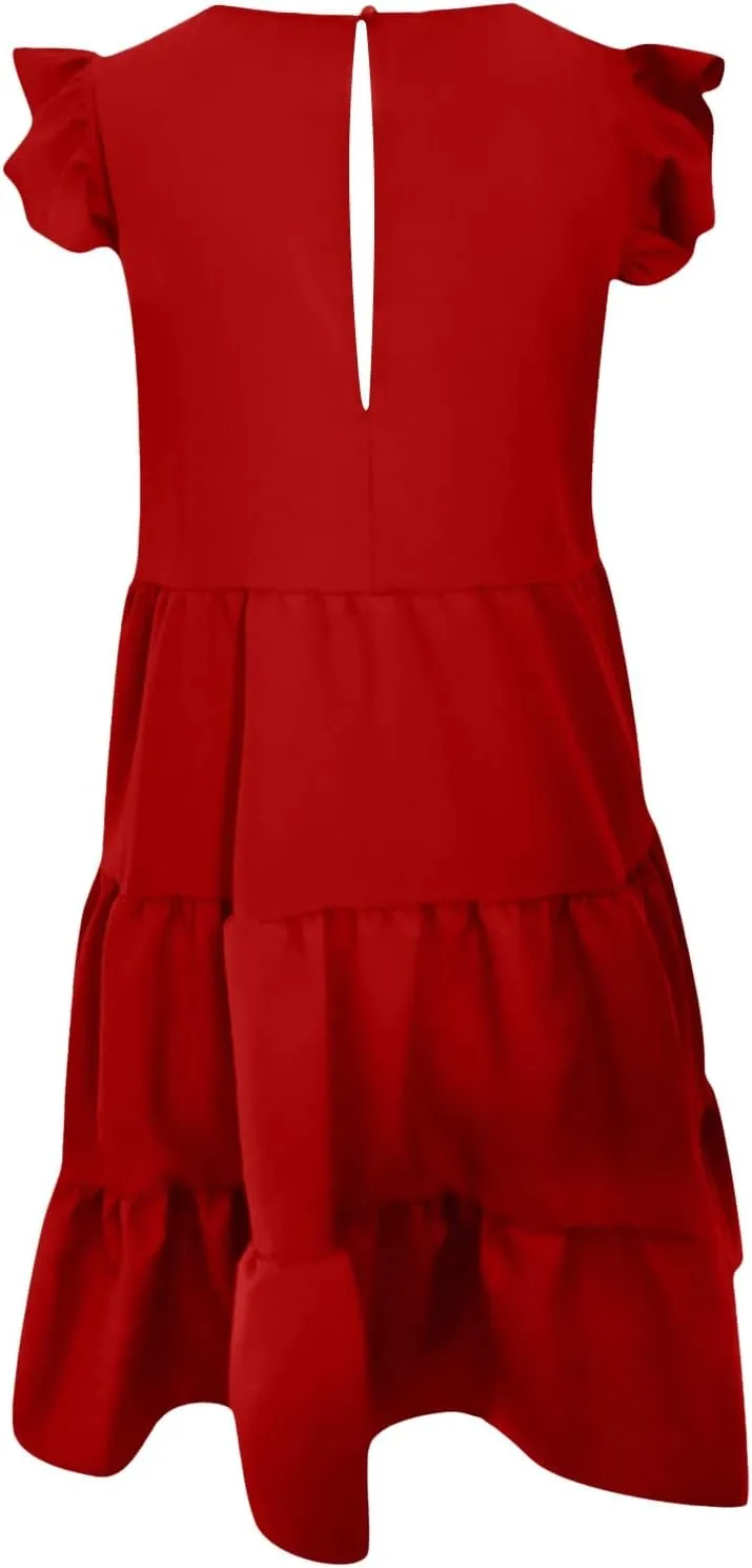 Womens Summer Ruffle Cap Sleeve T Shirt Dress Layers Crewneck Mini Dresses Casual Flowy Tiered Boho Beach Sundress