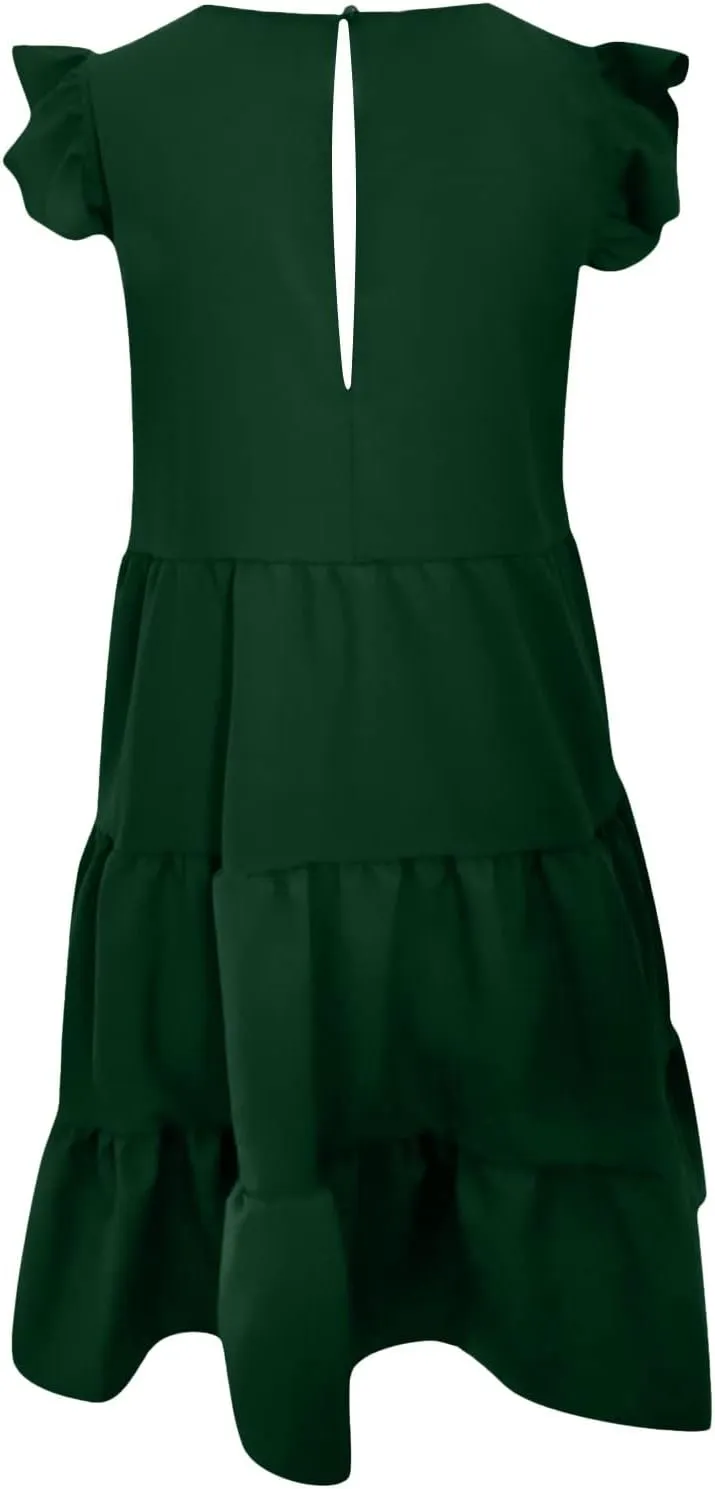 Womens Summer Ruffle Cap Sleeve T Shirt Dress Layers Crewneck Mini Dresses Casual Flowy Tiered Boho Beach Sundress