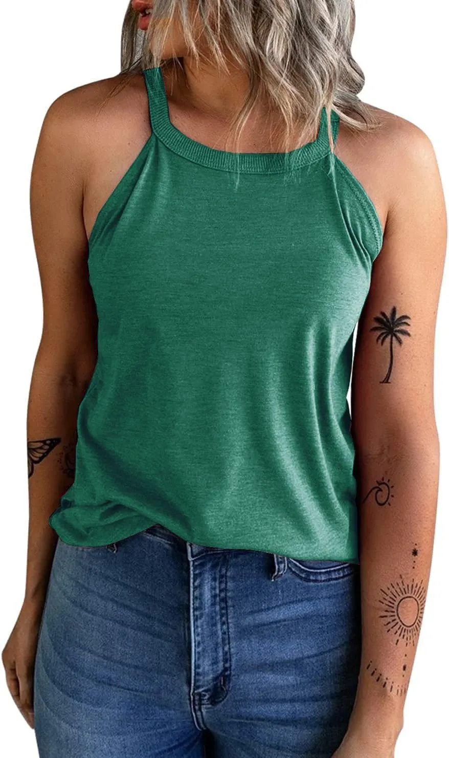 Womens Summer Sleeveless High Neck Halter Tank Tops Basic Casual Cami Shirts Tees