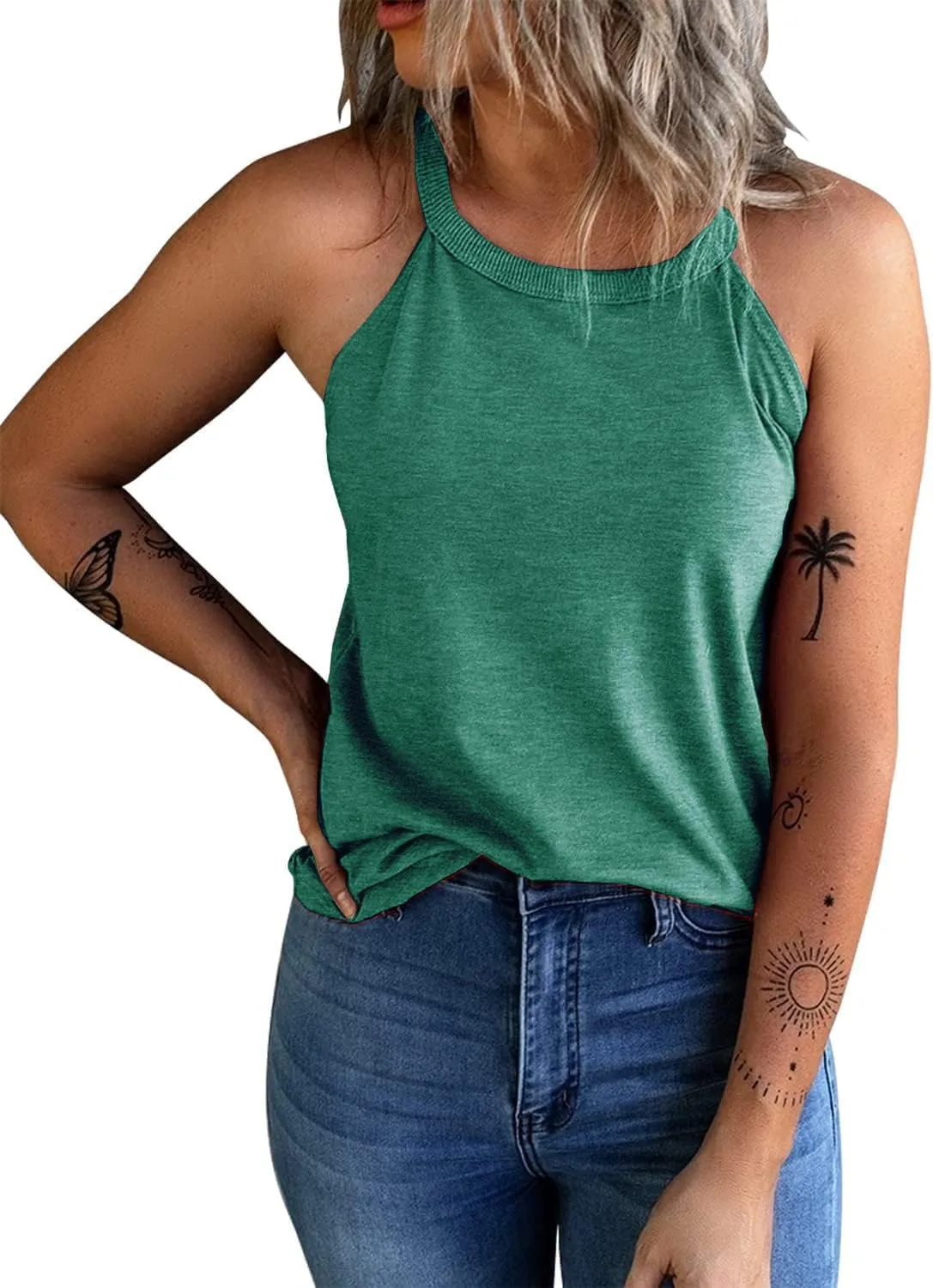 Womens Summer Sleeveless High Neck Halter Tank Tops Basic Casual Cami Shirts Tees